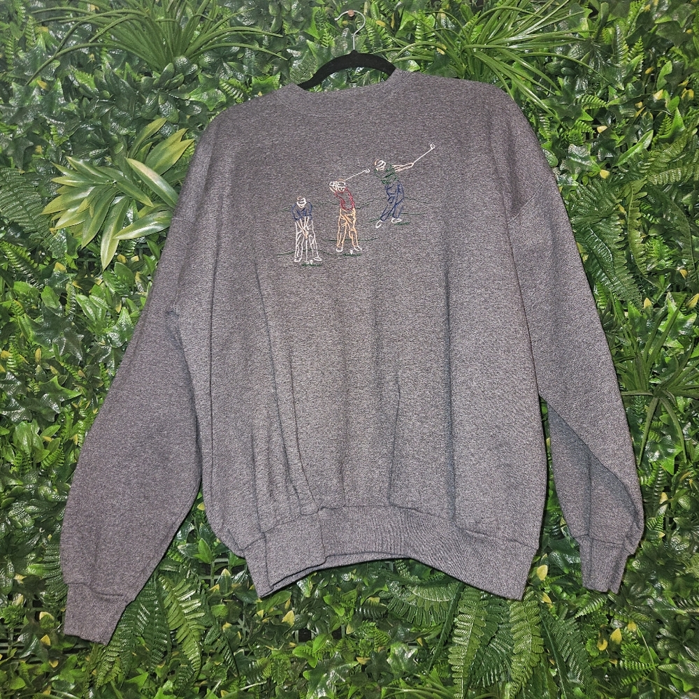 Gray Embroidered Golf Crewneck Sweatshirt